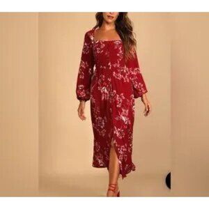 Lulus Total Perfection Burgundy Floral Print Tie-Back Dress Women’s Sz S NWT